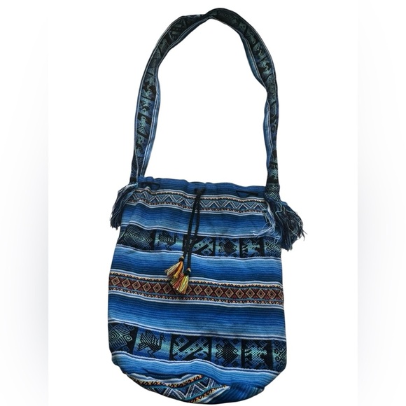 Unbranded Lightweight Peruvian BOHO Blue Colorful Tribal Aztec Crossbody Purse - Picture 12 of 12
